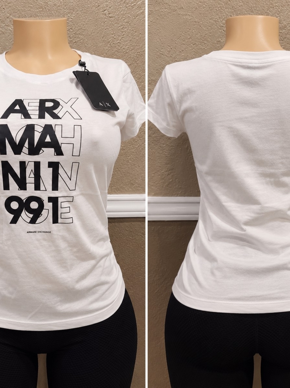 Armani Exchange White Short Sleeve Logo Tee with Black Graphic